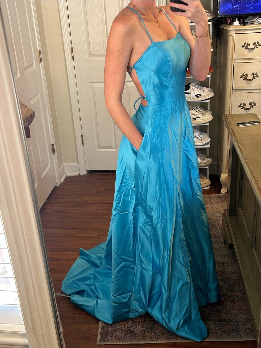 Never Worn Turquoise Open Back Evening Gown